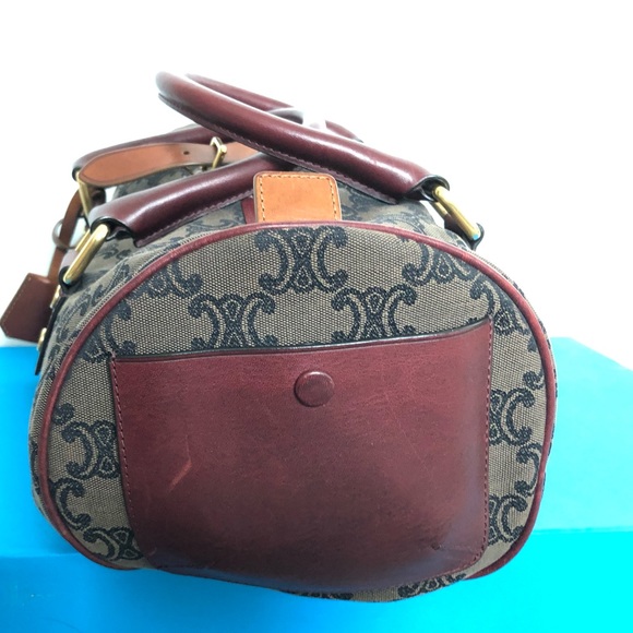 EUC Celine Paris Polochon brown logo burgundy leather satchel boston hand bag - Picture 5 of 10